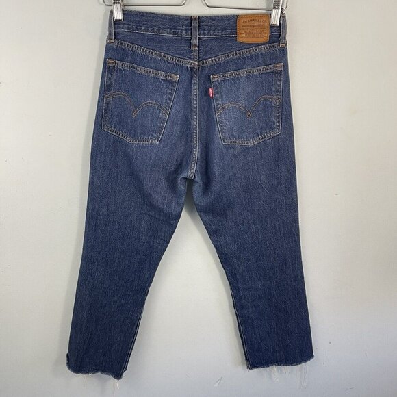 Levis Premium Wedgie Straight Jeans Blue Womens 26 Button Fly Raw Hem - Picture 8 of 15